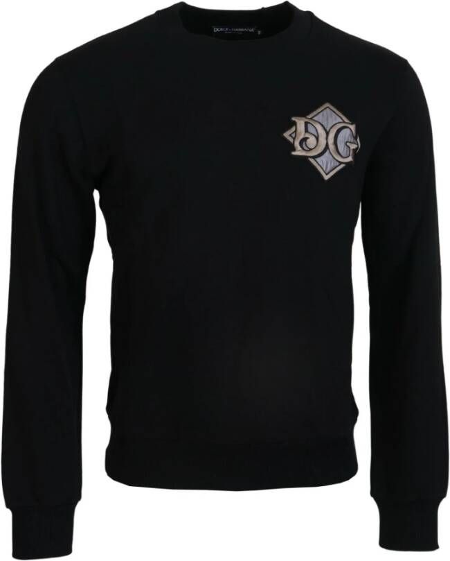 Dolce & Gabbana Zwarte Katoenen Crewneck Sweatshirt met Logo Borduursel Black Heren
