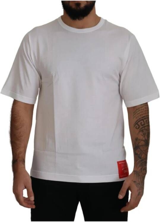 Dolce & Gabbana Witte DG Logo Patch Zijden T-shirt White Heren