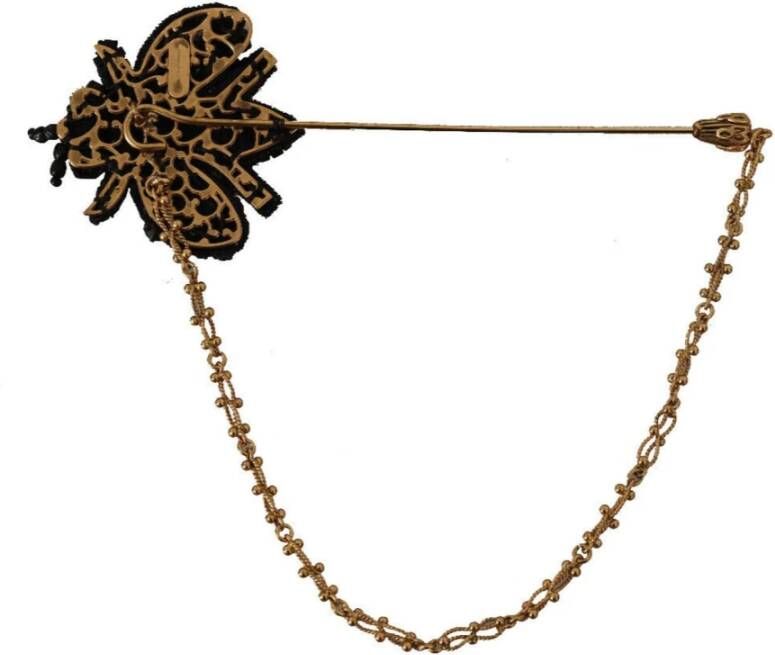 Dolce & Gabbana Gouden Messing Zwarte Kristallen Bij Reversspeld Broche Yellow Dames