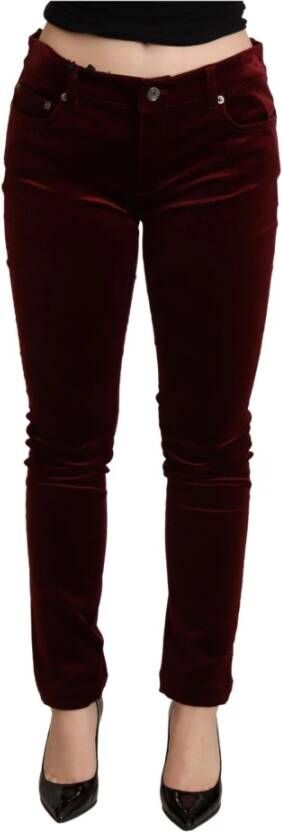 Dolce & Gabbana Red Velvet Skinny Trouser Cotton Stretch Pants Rood Dames