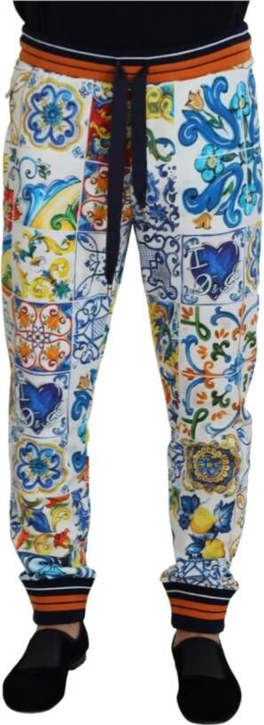 Dolce & Gabbana Majolica Print Cotton Sport Trousers Meerkleurig Heren
