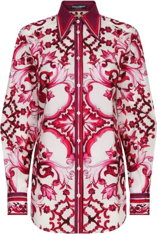 Dolce & Gabbana Majolica-Print Katoenen Overhemd Pink Dames