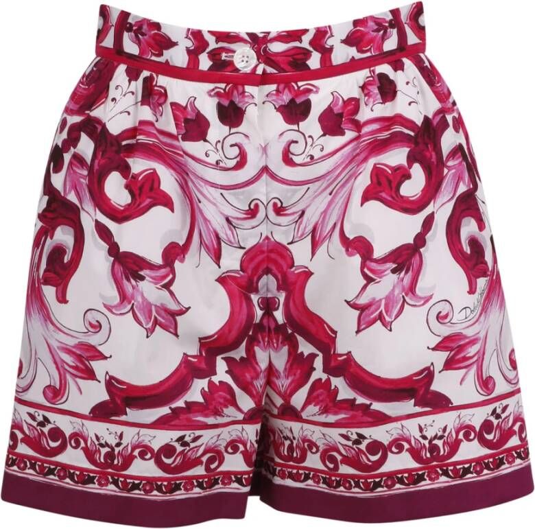 Dolce & Gabbana Majolica-print katoenen shorts met hoge taille Roze Dames