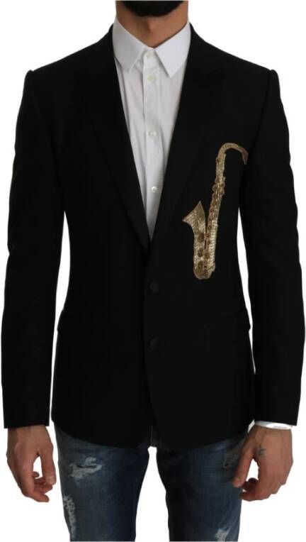 Dolce & Gabbana Zwart Wool Silk Saxophone Slim Fit Suit Black Heren