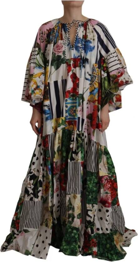 Dolce & Gabbana Multicolor Maxi Kaftan Patchwork Poplin Floral Dress Meerkleurig Dames