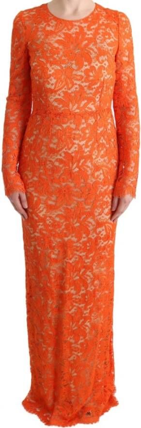 Dolce & Gabbana Pre-owned Orange Floral Ricamo Sheath Long Dress Orange Dames
