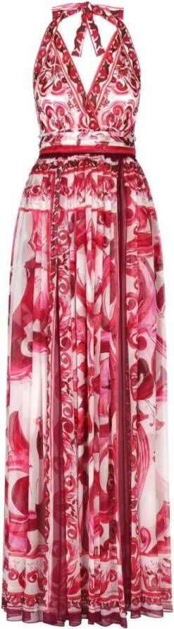Dolce & Gabbana Fuchsia Chiffon Jurk met Majolica Print Pink Dames