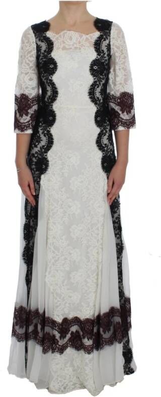 Dolce & Gabbana Elegant Bloemen Kant Zijde Maxi Jurk White Dames
