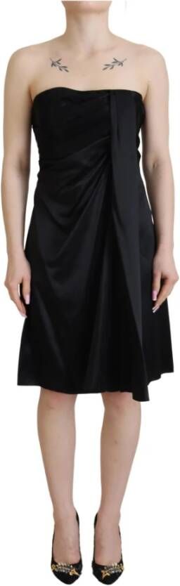 Dolce & Gabbana Zwarte Mouwloze Zijden Jurk met Logo Details Black