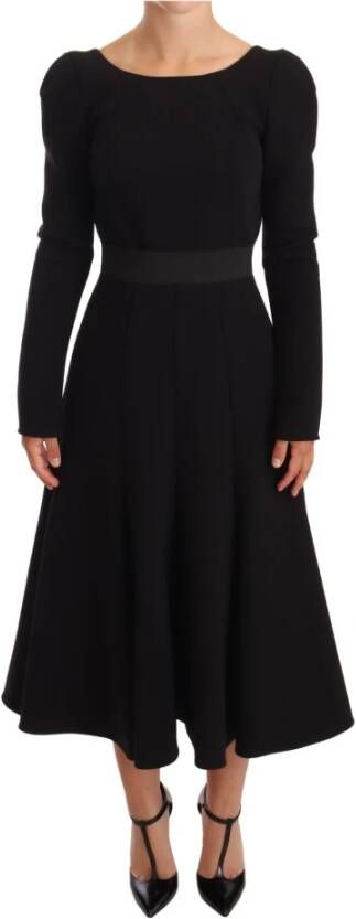 Dolce & Gabbana Zwarte Wol Stretch Sheath Jurk met Open Rug Black Dames
