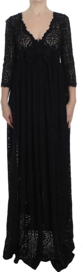 Dolce & Gabbana Black Ricamo Knitted Full Length Maxi Dress Zwart Dames