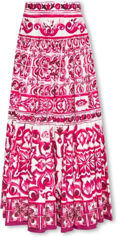 Dolce & Gabbana Fuchsia Majolica Print Maxi Rok Pink Dames