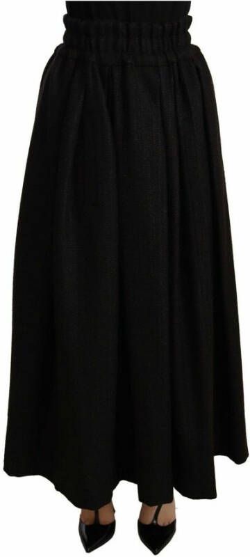 Dolce & Gabbana Black Wool High Waist Maxi Piece Skirt Zwart Dames