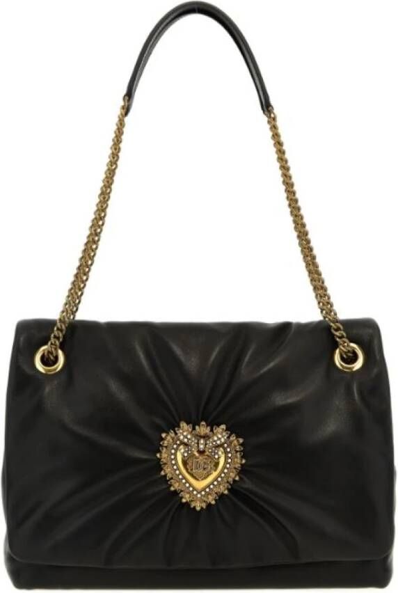 Dolce & Gabbana Medium Devotion Tas met Kettingriem en Luipaardprint Voering Zwart Dames