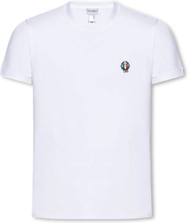 Dolce & Gabbana Witte T-shirt met Kroon en Laurierpatch White Heren