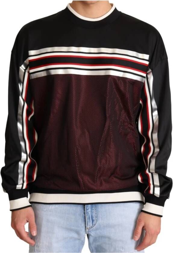 Dolce & Gabbana Zwart Rood Mesh Sport Pullover Crewneck Sweater Multicolor Heren