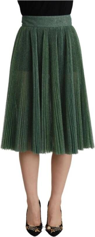 Dolce & Gabbana Metallic Green High Waist A-line Pleated Skirt Groen Dames
