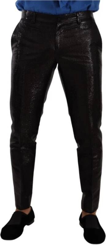 Dolce & Gabbana Metallic Zwarte Wol Skinny Pantalon Zwart Heren