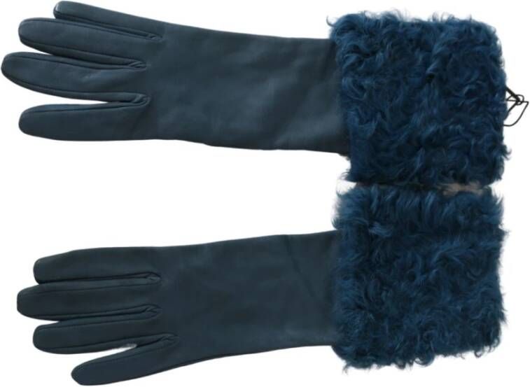 Dolce & Gabbana Mid -arm lederen shearling bonthandschoenen Blauw Dames