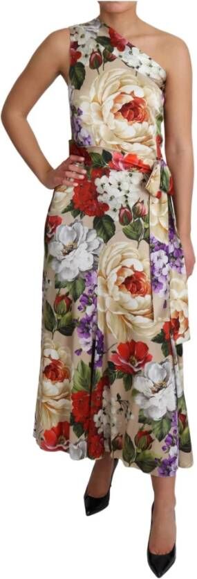 Dolce & Gabbana Elegant Bloemen Zijden One-Shoulder Maxi Jurk Multicolor Dames