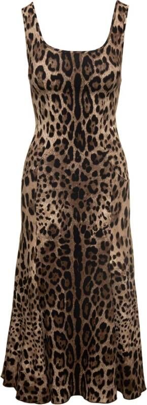 Dolce & Gabbana Leopard-print Square Neck Midi Jurk Multicolor Dames