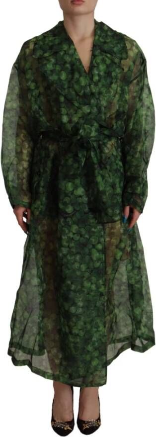 Dolce & Gabbana Green black Coat Jacket Four Leaf Clover Print Organza Trench Dress Groen Dames