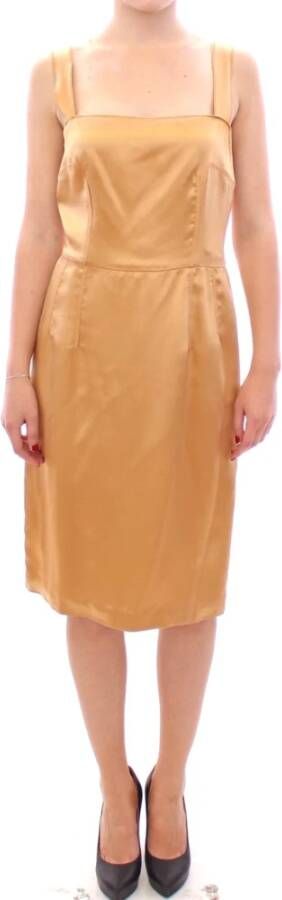 Dolce & Gabbana Bronzen zijden knielange jurk met rits Brown Dames