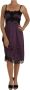 Dolce & Gabbana Paarse Zijden Stretch Zwarte Kant A-Lijn Jurk Purple Dames - Thumbnail 1