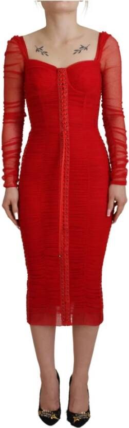 Dolce & Gabbana Rode Mesh Trim Bodycon Sheath Midi Jurk Red Dames