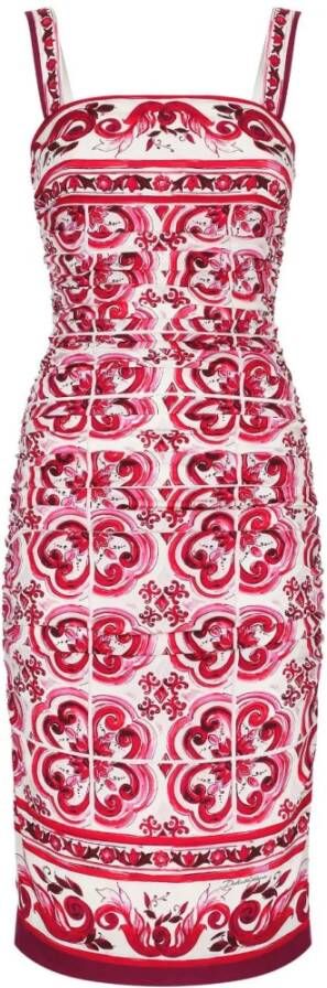Dolce & Gabbana Majolica-Print Zijdeblend Midi Jurk Pink Dames