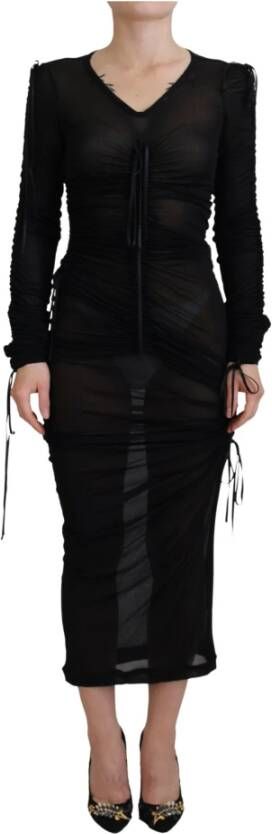 Dolce & Gabbana Zwart Viscose Bodycon Sheath Midi Jurk Black Dames
