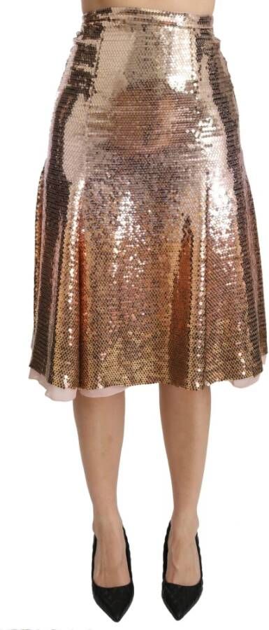 Dolce & Gabbana Pre-owned Gold Sequined High Waist Midi Skirt Geel Dames