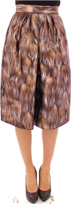 Dolce & Gabbana Brown Floral Silk Straight Full Skirt Bruin Dames