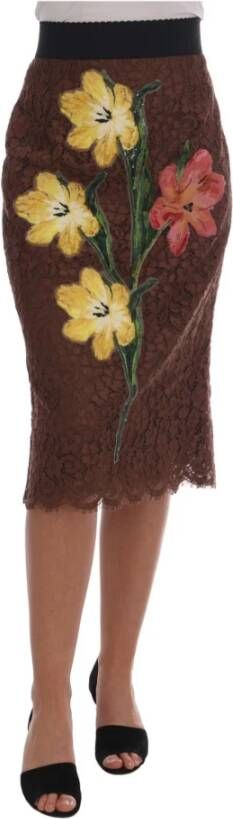 Dolce & Gabbana Bruin Bloemenkanten Pencilrok Bruin Dames