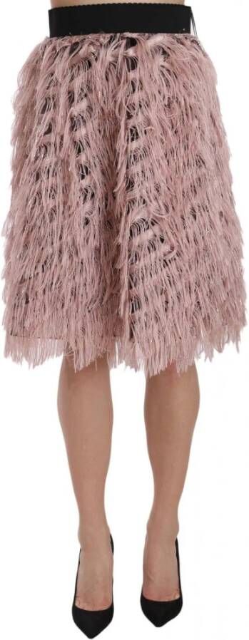 Dolce & Gabbana Pink Gold Fringe Metallic Pencil A-line Skirt Roze Dames