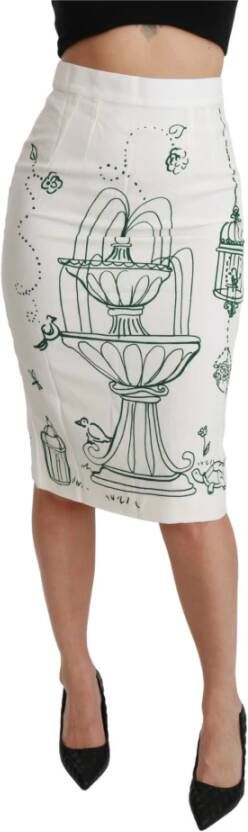 Dolce & Gabbana Fairy Tale Print Stretch White Skirt Groen Dames