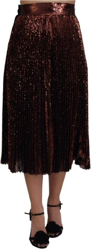 Dolce & Gabbana Bronzen Pailletten Hoge Taille A-lijn Maxi Rok Brown Dames
