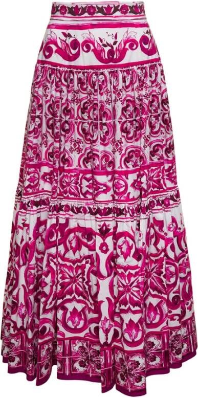 Dolce & Gabbana Fuchsia Majolica Print Maxi Rok Pink Dames