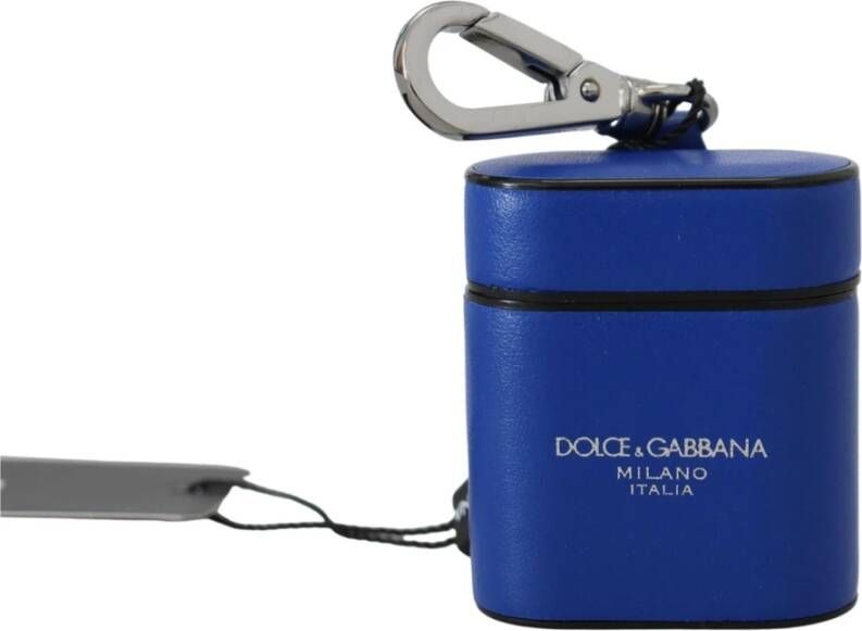 Dolce & Gabbana Modieus Blauw Leren Airpods Hoesje Blauw Dames