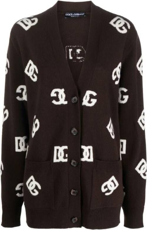 Dolce & Gabbana Monogram Wol Cardigan Bruin Sweater Brown Dames