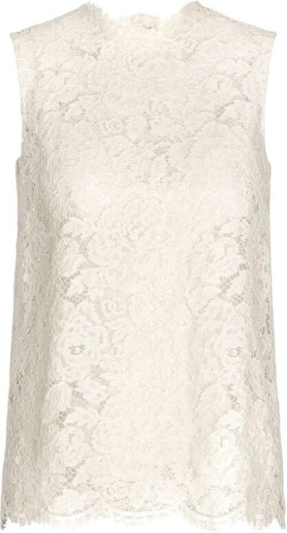 Dolce & Gabbana Witte Mouwloze Top met Bloemenkant White Dames