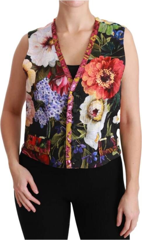 Dolce & Gabbana Multicolor Bloemen Brokaat Mouwloos Vest Multicolor Dames