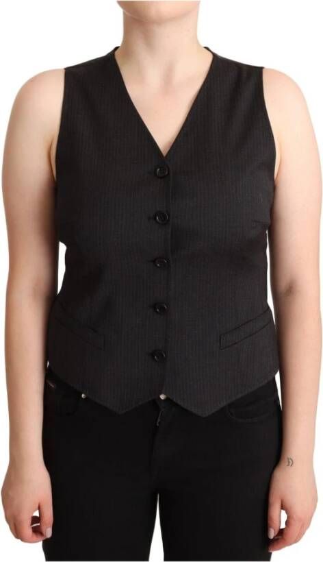 Dolce & Gabbana Zwarte Mouwloze Vest Top met Knoopdetail Black Dames