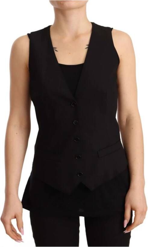 Dolce & Gabbana Zwarte Mouwloze Wollen Vest met Knoopdetail Black Dames