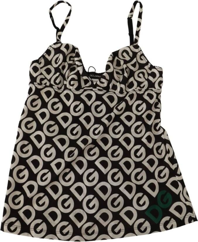Dolce & Gabbana Zwart Wit Logo Print Camisole Top Ondergoed Black Dames