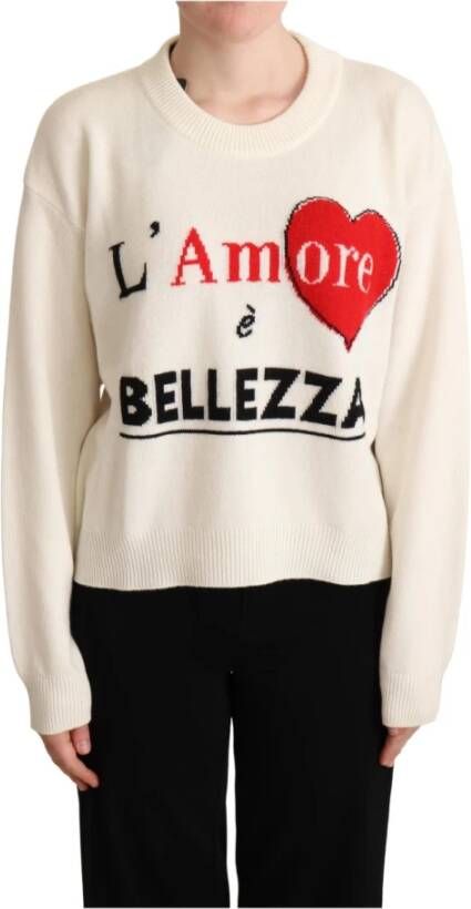 Dolce & Gabbana Multicolor Cashmere &L'Amore; &E'Bellezza; Pullover Sweater Wit Dames
