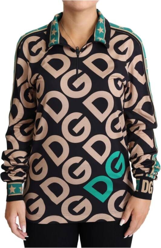Dolce & Gabbana Multicolor DG Mania Half Zip Pullover Sweater Bruin Dames