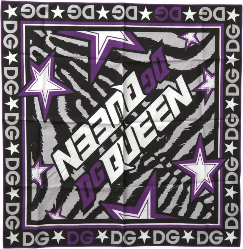 Dolce & Gabbana Multicolor DG Queen Katoenen Vierkante Omslagdoek Sjaal Purple Dames