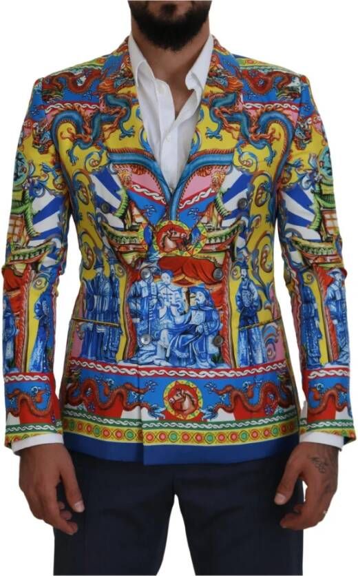 Dolce & Gabbana Multicolor Dragon Print Zijden Slim Fit Blazer Meerkleurig Heren