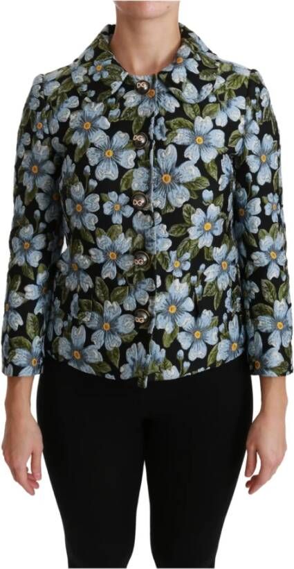 Dolce & Gabbana Multicolor Floral Blazer Coat Polyester Jacket Zwart Dames